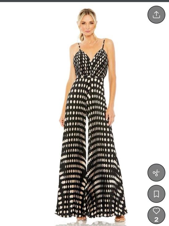 Mac Duggal Pants - Mac Duggal Black and White Polka Dot Wide-Leg Jumpsuit